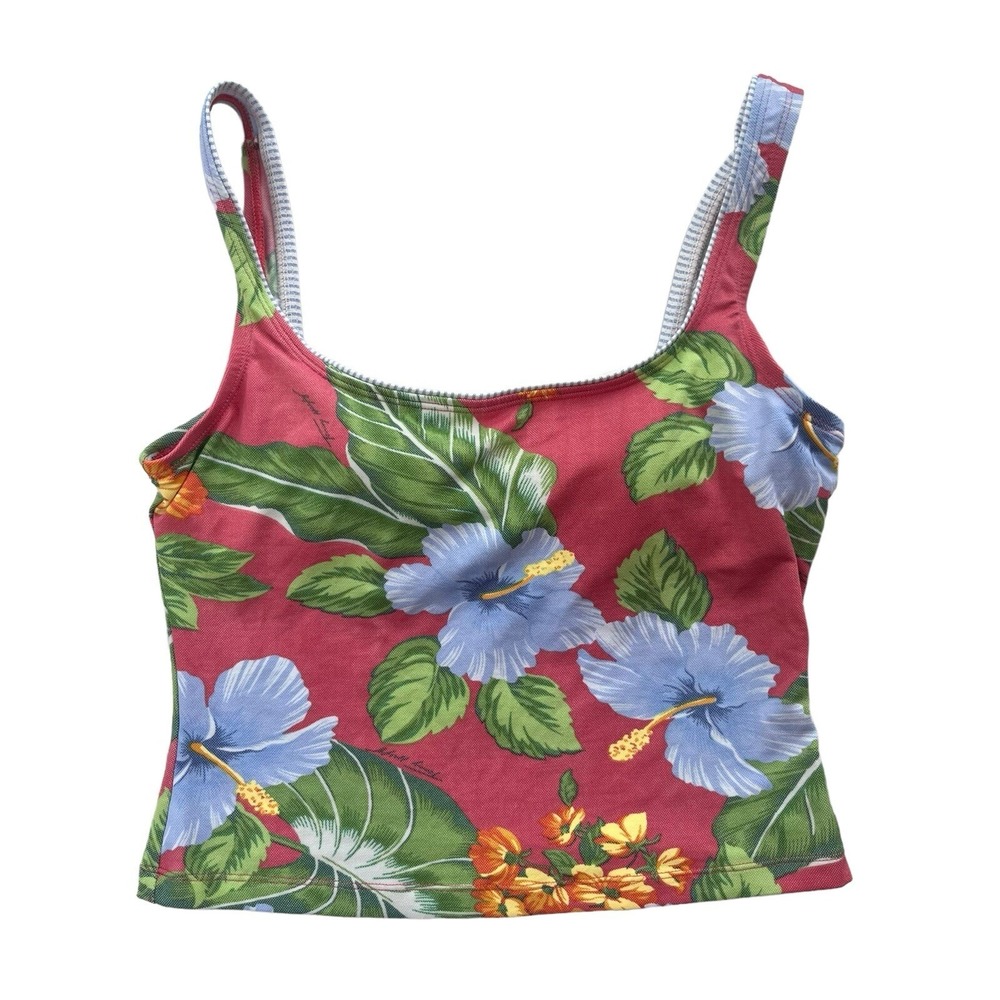Tommy Hilfiger Women's Size 8 Coral Blue Hibiscus Tropical Floral, Swim Tank Top